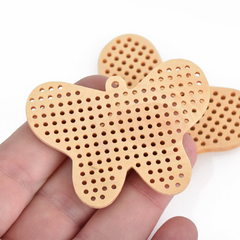 4 Cross Stitch WOOD BLANK Shapes, BUTTERFLY 2-3/8" long, make your own embroidery charm pendant, Cho0218
