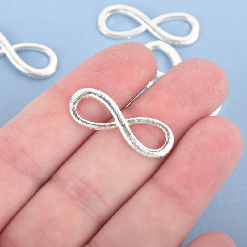 6 INFINITY SYMBOL  Bright Silver Metal Charm Connectors  30x10mm chs0065