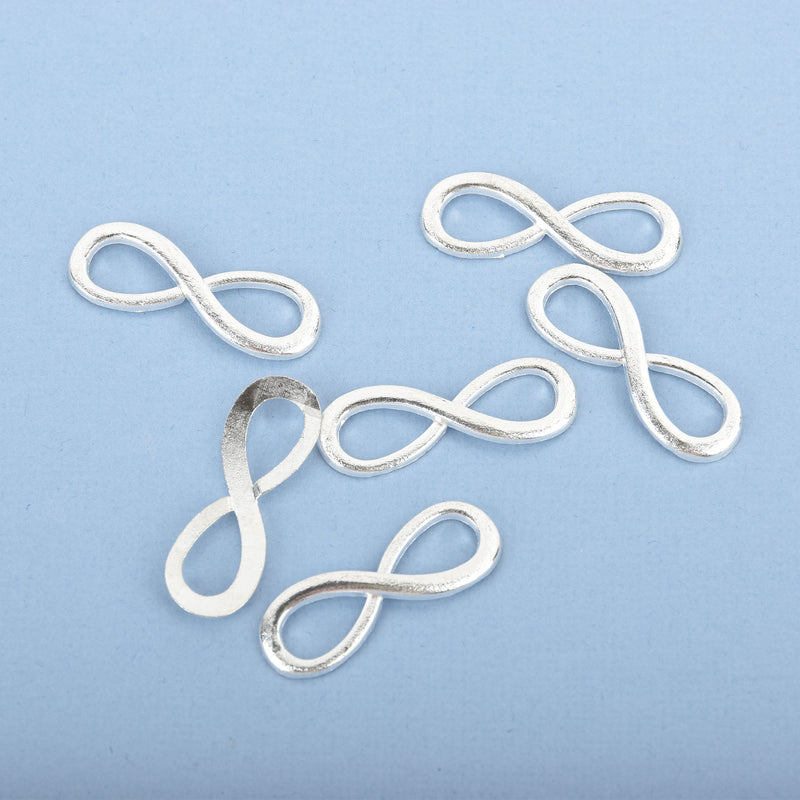 6 INFINITY SYMBOL  Bright Silver Metal Charm Connectors  30x10mm chs0065
