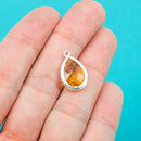 2 Silver Plated Teardrop Charm Pendants, LIGHT TOPAZ November Birthstone chs0136