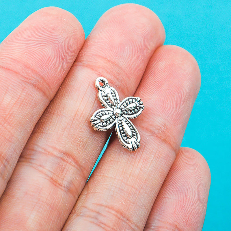 10 Silver Pewter Small CROSS Charm Pendants chs0334