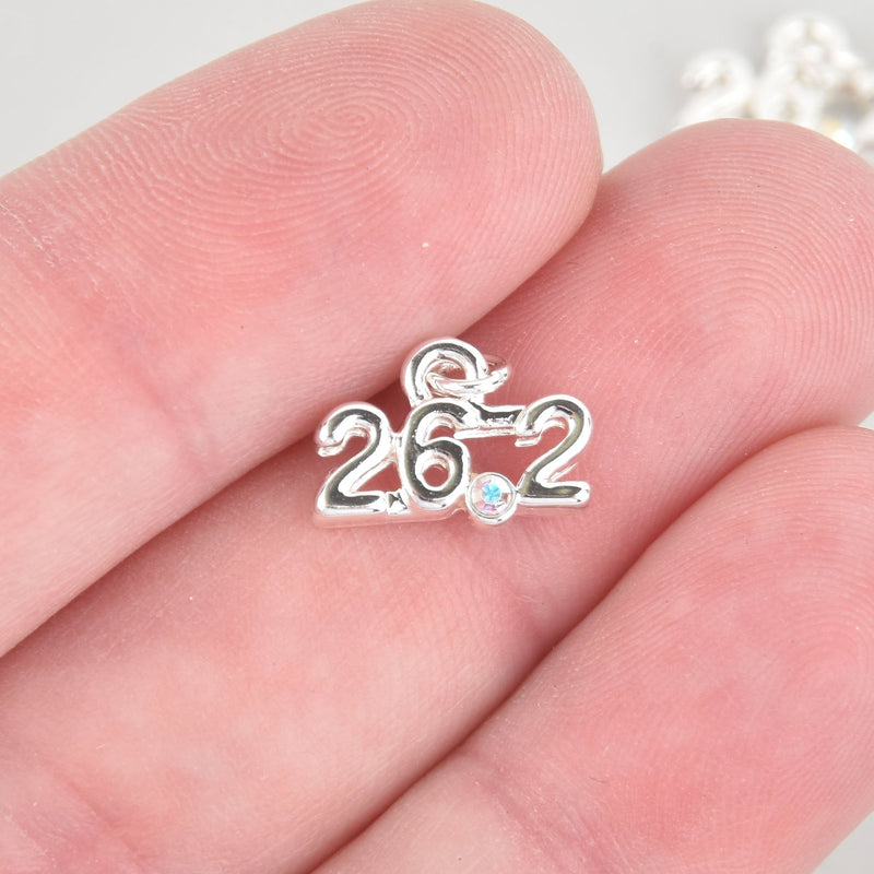 1 silver plated 26.2 mile Full Marathon Charm with Austrian Crystal Rhinestone chs0444