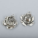 4 Large ROSE Charm Pendant Connector Links . silver tone 36mm chs0782