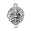 10 FLEUR-DE-Lis Charm Connector Pendants, hammered metal, Small Silver Tone Metal link findings . 19x13mm . chs0911