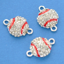Rhinestone BASEBALL Charm 2-hole Connector Link 20mm chs1308