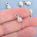 10 Small 3D Antique Silver PINEAPPLE Charm Pendants  chs1405