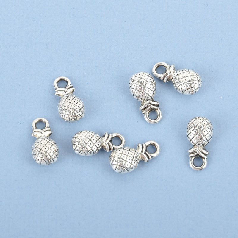 10 Small 3D Antique Silver PINEAPPLE Charm Pendants  chs1405