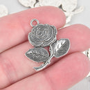 6 Silver Metal ROSE FLOWER Charm Pendants, about 1" x 1",  chs1535