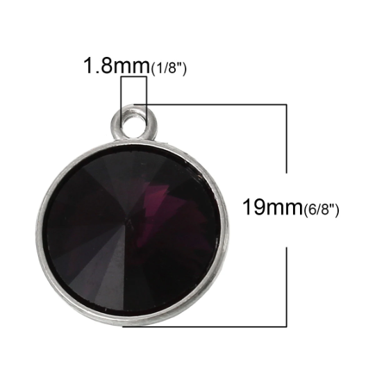 4 DEEP PURPLE Rivoli Charm, Crystal Glass in Silver Bezel chs1553