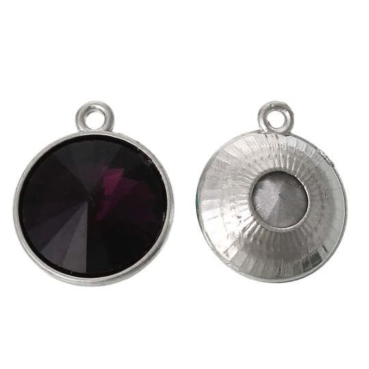 4 DEEP PURPLE Rivoli Charm, Crystal Glass in Silver Bezel chs1553