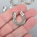 5 Large Silver Tone Metal Filigree HORSESHOE Charm Pendants, 26x23mm, chs1566