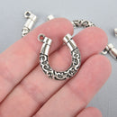 5 Large Silver Tone Metal Filigree HORSESHOE Charm Pendants, 26x23mm, chs1566