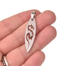 1 Stainless Steel Metal Blank Pendant, DRAGON Cut-Out, Leaf Shape, bail . 16 gauge chs1603