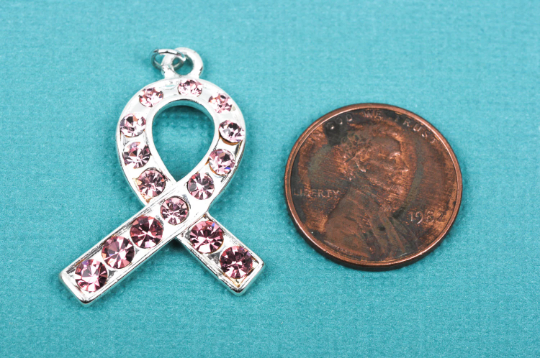 1 Silver Plated Ribbon with Pink Rhinestones, chs1908