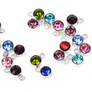 20 Mixed Color Rhinestone Silver Drop Charms, 5mm charm pendants, chs1912