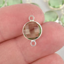 1 Round Circle Silver Plated Connector Link Charm, Faceted LIGHT PERIDOT GREEN  glass, 16x10mm, August birthstone, chs1956