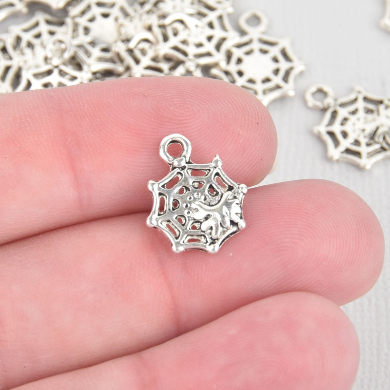 10 SPIDER and SPIDERWEB Charms Pendants, Halloween Charms, Silver Tone Metal chs2037