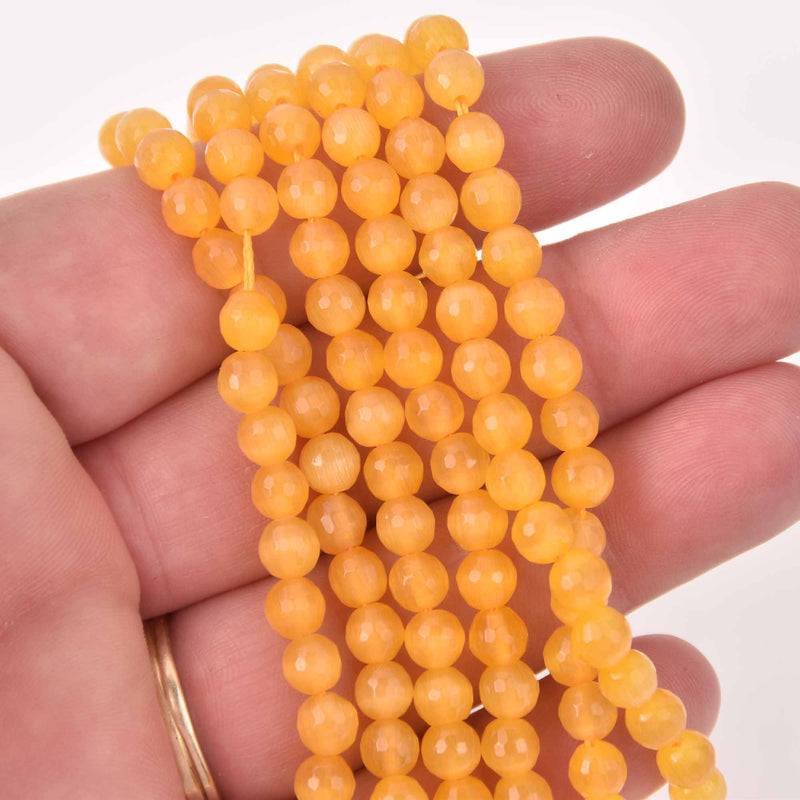 6mm Round Cat Eye Beads, Yellow, Faceted Glass, strand, bgl2049