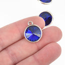 2 Dark Sapphire Cobalt Blue Rivoli Charms, Crystal Glass in Silver Bezel, 21x17mm, chs2696