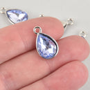 10 LIGHT BLUE Aquamarine Rhinestone Teardrop Drop Charms, Crystal Glass in Silver Tone Bezel, March Birthstone, 19x12mm, chs2788