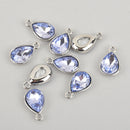 10 LIGHT BLUE Aquamarine Rhinestone Teardrop Drop Charms, Crystal Glass in Silver Tone Bezel, March Birthstone, 19x12mm, chs2788
