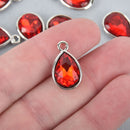 Ruby SIAM RED Rhinestone Teardrop Drop Charms, Crystal Glass in Silver Tone Bezel, July Birthstone, 19x12mm, chs2795