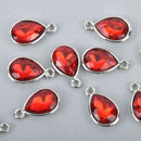 Ruby SIAM RED Rhinestone Teardrop Drop Charms, Crystal Glass in Silver Tone Bezel, July Birthstone, 19x12mm, chs2795