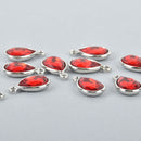 Ruby SIAM RED Rhinestone Teardrop Drop Charms, Crystal Glass in Silver Tone Bezel, July Birthstone, 19x12mm, chs2795