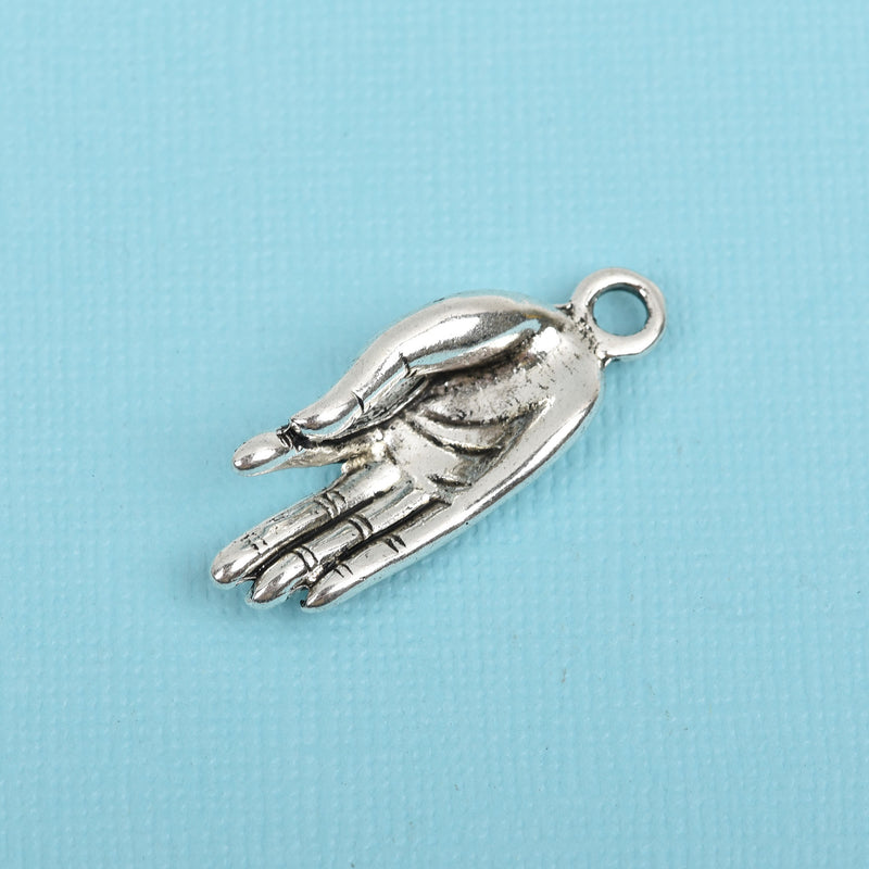 5 Silver MEDITATION OM Charms, Silver oxidized metal charms, Silver hand pendants, Yoga charms, 35x13mm, 1-3/8" long, chs2852