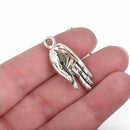 5 Silver MEDITATION OM Charms, Silver oxidized metal charms, Silver hand pendants, Yoga charms, 35x13mm, 1-3/8" long, chs2852