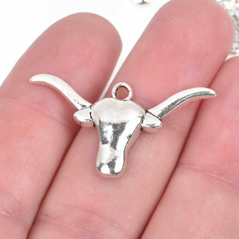 10 LONGHORN BULL Steer Charms, Silver Cow Head Charms, 35x21mm, chs2865