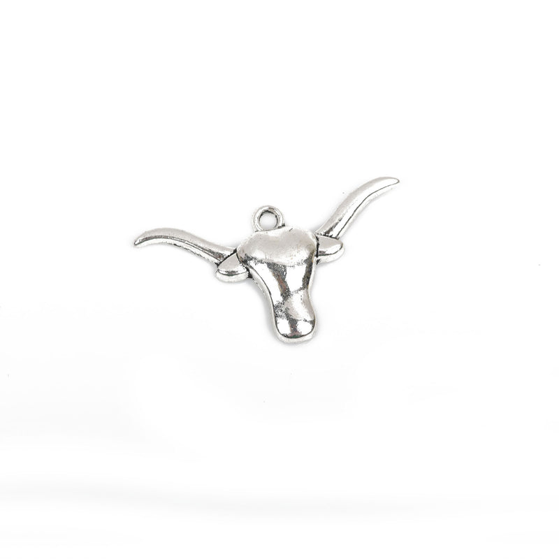 10 LONGHORN BULL Steer Charms, Silver Cow Head Charms, 35x21mm, chs2865