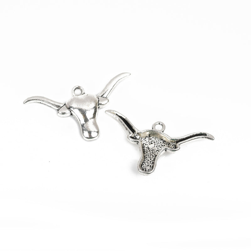 10 LONGHORN BULL Steer Charms, Silver Cow Head Charms, 35x21mm, chs2865