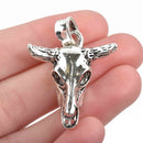 2 Silver Metal Longhorn COW SKULL Charms or Pendants Steer Skull Pendant Silver Bull Skull 42x30mm, chs2881