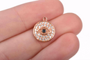 ROSE GOLD Evil Eye Charm, Hand-Set Cubic Zirconia Rhinestones, Lucky Eye Charm, 12mm (1/2"), chs2894