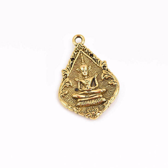 5 THAI BUDDHA charm pendants, antique gold metal, religious icon relic charm, double sided, 31x21mm, chs2902