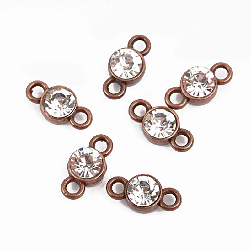 10 Copper Rhinestone Connector Link Charms, crystal drop charms, CLEAR Crystal in Center, 15x7mm, chs2912