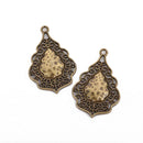 5 Bronze Charms, fancy Victorian filigree design, teardrop charms, 37x25mm, chs2956