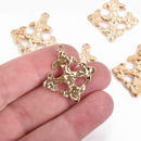 5 Light Gold Cross Fleury Relic Charms, Fleur de Lis Cross, Hammered Plated Metal, double sided design, 30x28mm, chs2961