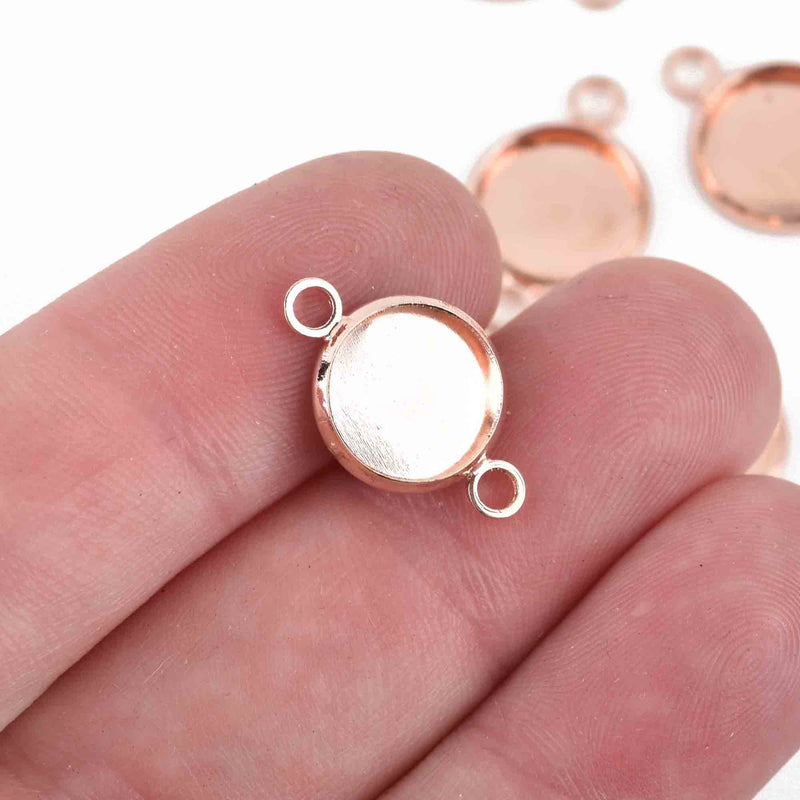 10 Rose Gold Round Circle CABOCHON SETTING Bezel Frame Charm Connector Link, Tray fits 10mm cabs, chs2980