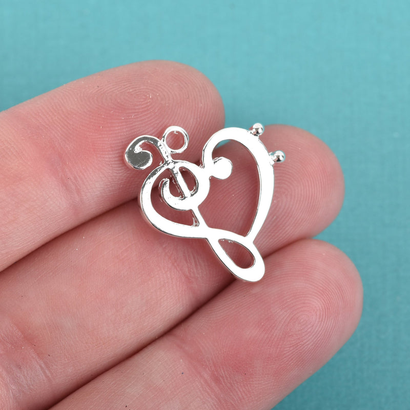 5 Silver MUSIC NOTE Charms, Treble Clef and Bass Clef, 25x20mm, chs2985