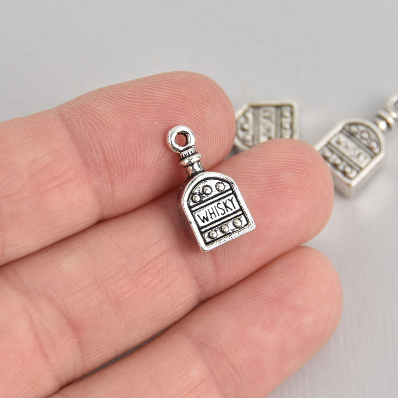 5 Silver WHISKEY Charms, silver oxidized metal charms, 19x9mm, 3/4" long chs3002