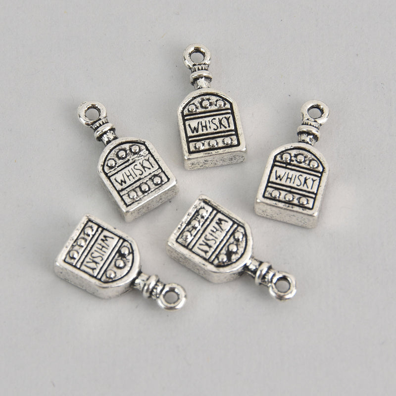 5 Silver WHISKEY Charms, silver oxidized metal charms, 19x9mm, 3/4" long chs3002