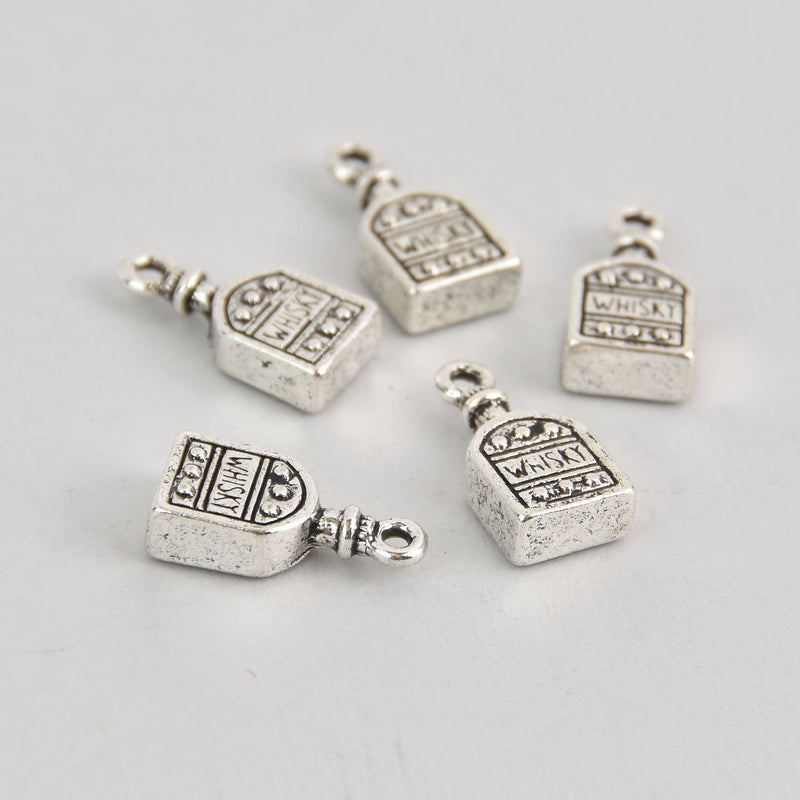 5 Silver WHISKEY Charms, silver oxidized metal charms, 19x9mm, 3/4" long chs3002