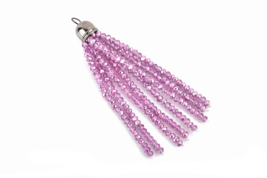 Crystal Bead Tassel Charm Pendant, HOT PINK crystals with GUNMETAL cap, about 3" long, chs3040