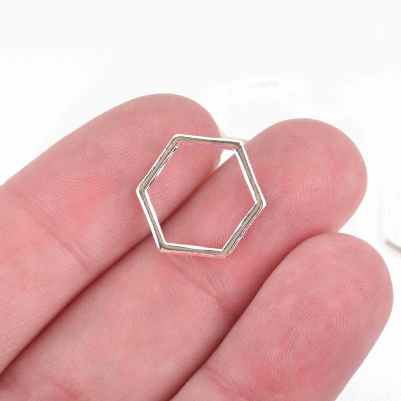 30 Silver HEXAGON Charm Findings, Honeycomb Shape, silver plated base metal, 17x15mm, chs3056