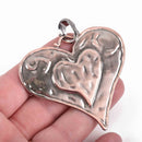 1 COPPER HEART Pendant, hammered copper metal, layered copper metal, 74x64mm, 2-1/2" wide, chs3069