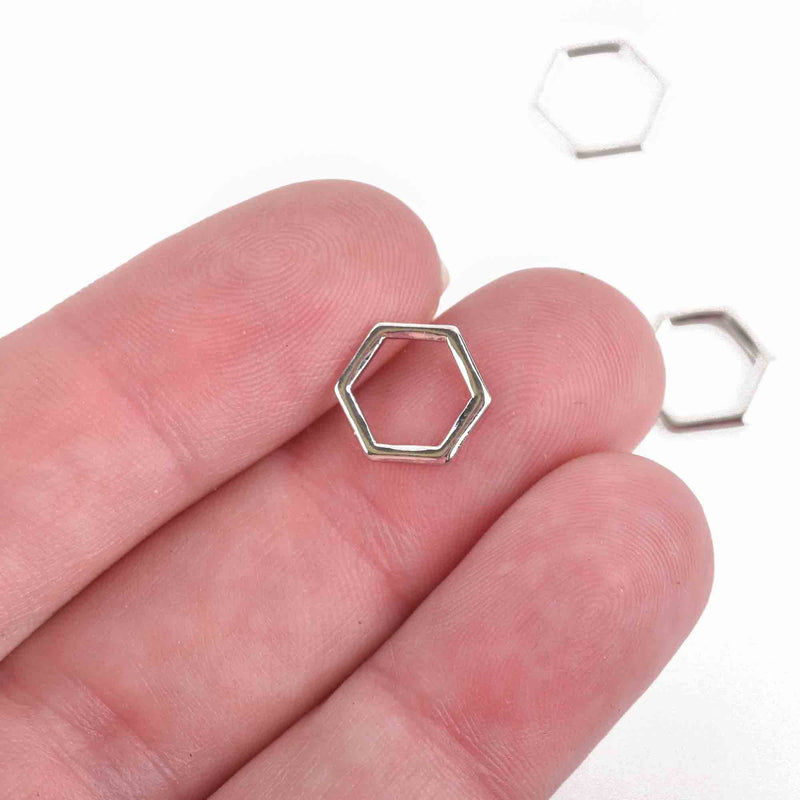 10 Silver HEXAGON Charm Findings, Honeycomb Shape, silver plated base metal, 11x10mm, chs3070