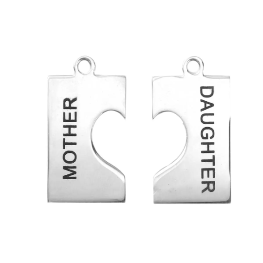 2 Sets MOTHER DAUGHTER Charm Pendants, Stainless Steel Charms, Heart Charms, 27x14mm, chs3085