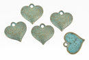 10 Bronze Heart Charms, Green Verdigris Patina, filigree heart design, 27x26mm, chs3088